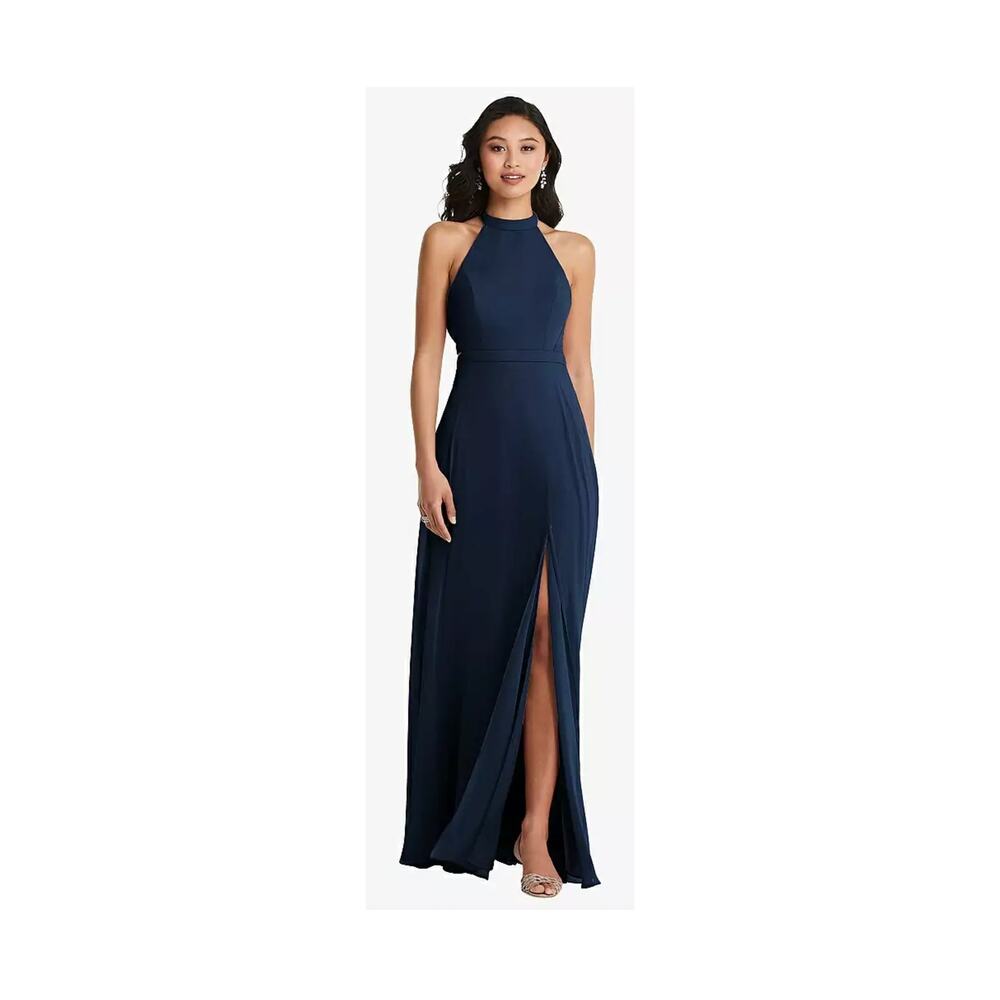 Dessy Collection NWT 3082 Midnight Navy Halter Maxi Dress Bridesmaid Gown 12